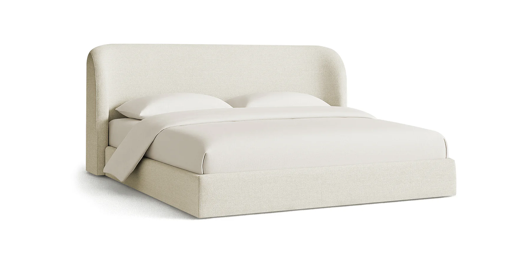 Lora curved upholstered bed, front view
