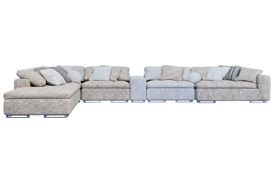 Cosmo modular sectional with chaise and chrome legs, front view