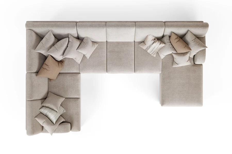 Rivera beige U-shaped modular sectional, top view