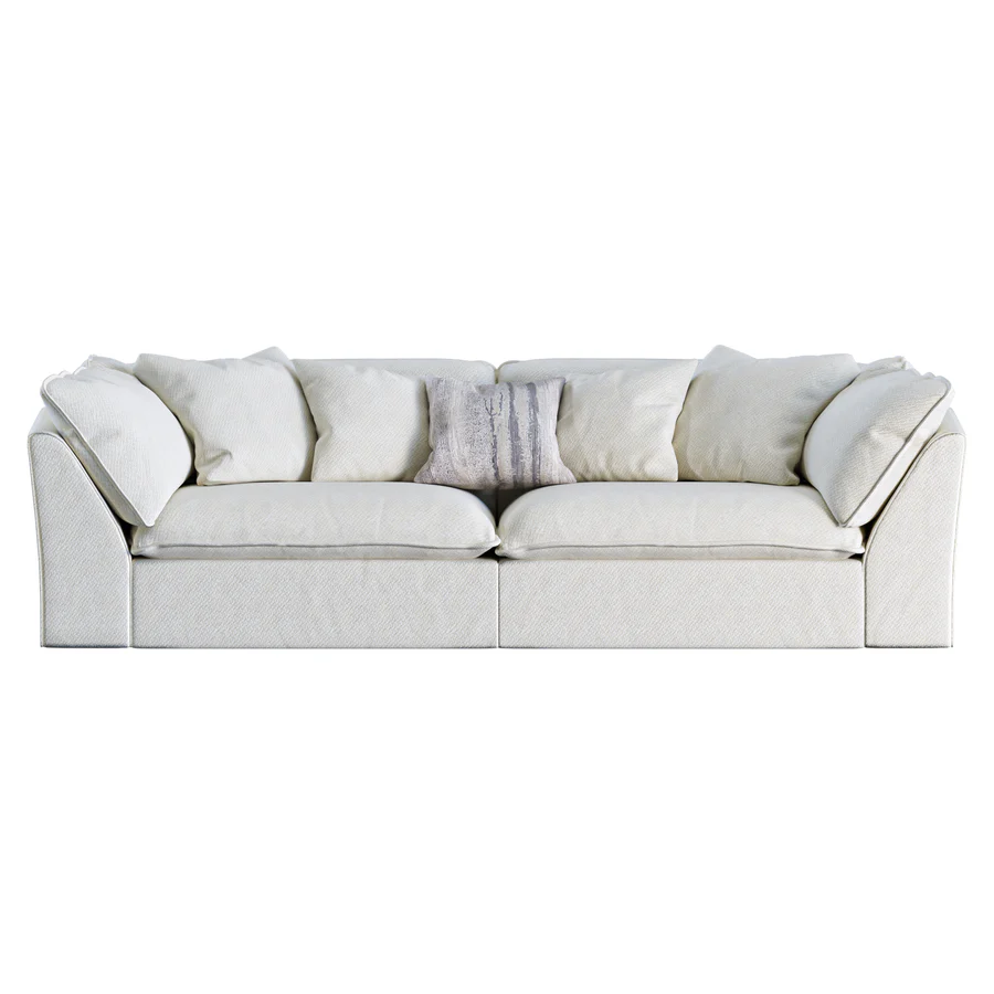 A deep, feather-soft cream three-seater sofa